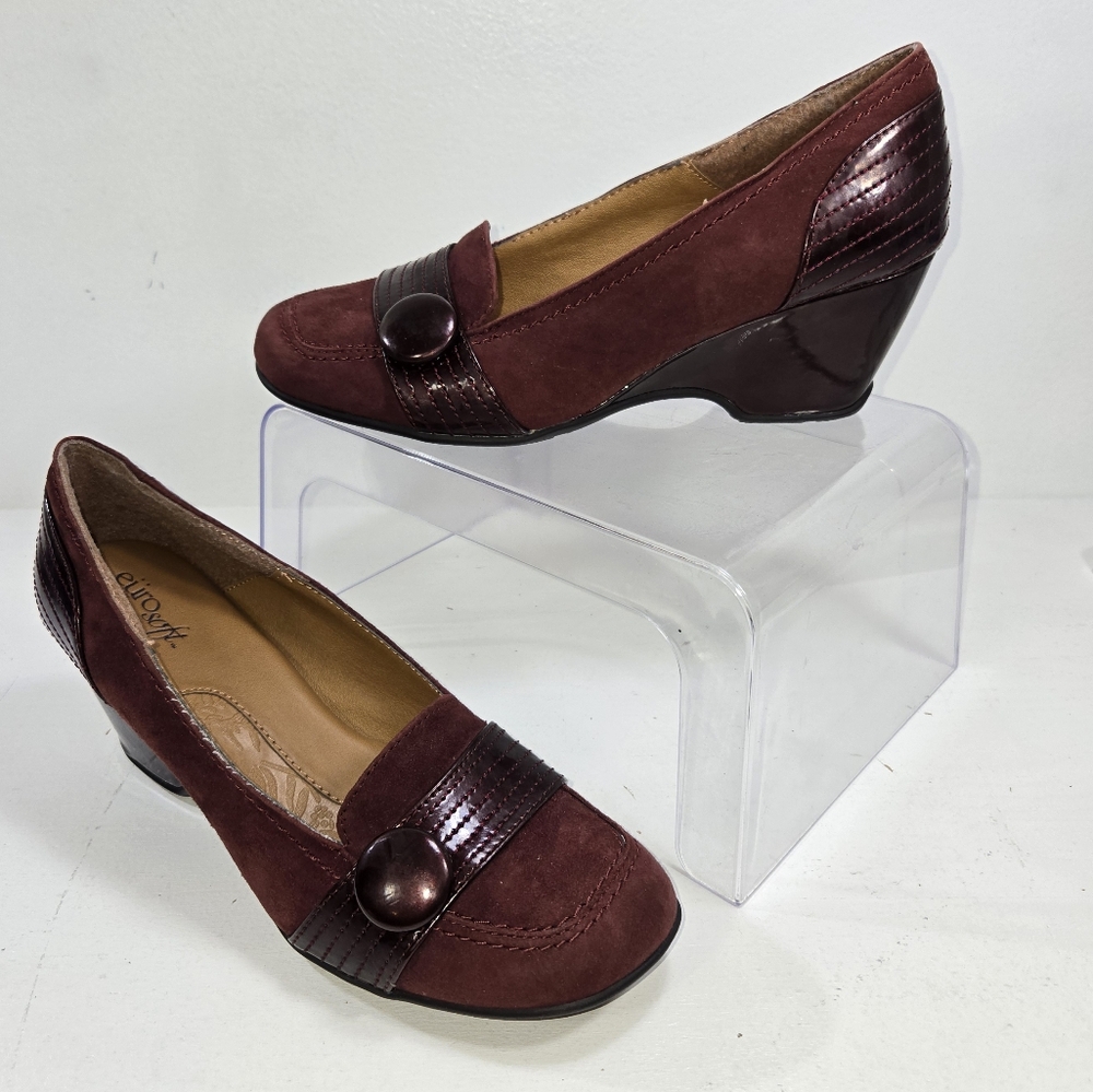 Eurosoft Suede Burgundy Heel Loafer Shoes 8